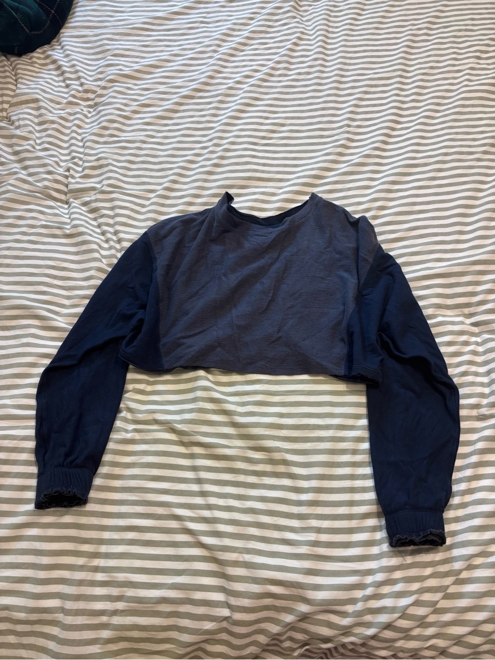 Free People Two-Tone Navy Cropped Long-Sleeve Tee - Picture 3 of 4